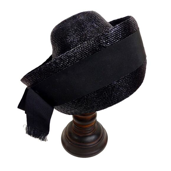 Mr John Jr Vintage Straw Pillbox Hat Black w Bow Union Made Fancy Church Formal main image 9